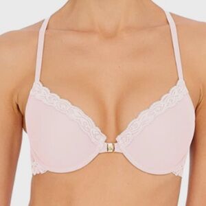 Natori Feathers Front Closure Lace Racerback Underwire Pink Bra